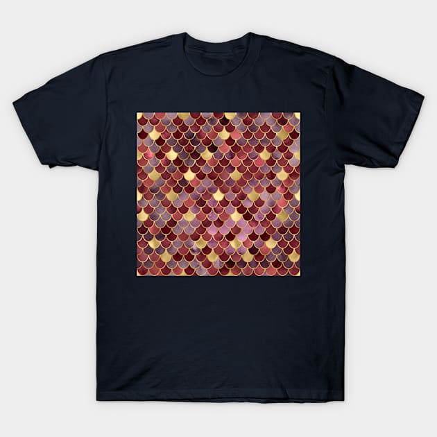 Mermaid Pattern Design Purple dark red and gold T-Shirt by BE MY GUEST MARKETING LLC